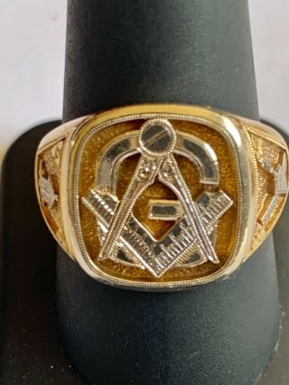 Antique Masonic 14k Gold Heavy Men’s Ring,  Sz 10.  25,  Tw 15.  2 Grams