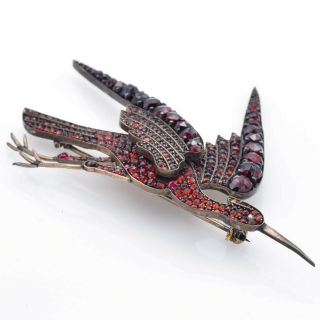 Antique Gold Plated Silver Vermeil Garnet Flying Bird Brooch Pin 11.  1 Grams 5