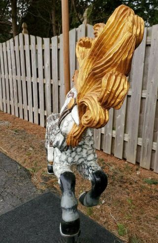 Antique Hand Carved Wood Carousel Horse American Eagle Saddle Huge Flowing Mane 11