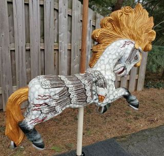 Antique Hand Carved Wood Carousel Horse American Eagle Saddle Huge Flowing Mane 2