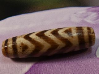 Ancient Pumtek Pyu Bead  4 Zig Zag Tiger " Tube 27.  4 By 7.  5 Mm Side Chip Patina