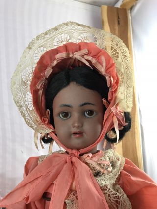 19 " Antique German Bisque Head Black Doll S&h