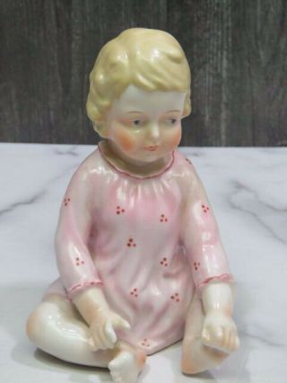 Vintage Maruyama Porcelain Piano Baby Girl With Pink Dress Blonde 5.  75 "