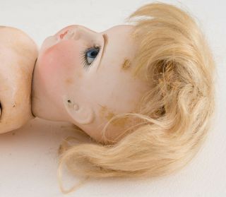 LOVELY ANTIQUE BELTON TYPE BISQUE HEAD DOLL FIXED BLUE SWIRL EYES JOINTED BODY 10