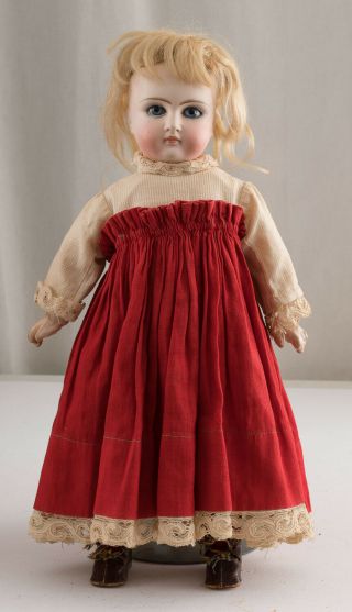 Lovely Antique Belton Type Bisque Head Doll Fixed Blue Swirl Eyes Jointed Body