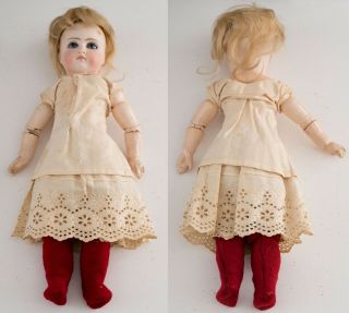 LOVELY ANTIQUE BELTON TYPE BISQUE HEAD DOLL FIXED BLUE SWIRL EYES JOINTED BODY 4