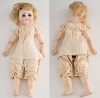 LOVELY ANTIQUE BELTON TYPE BISQUE HEAD DOLL FIXED BLUE SWIRL EYES JOINTED BODY 5