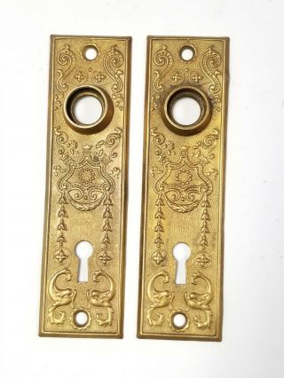 Antique Back Plate Pair Art Nouveau Yale & Towne Keyhole Brass