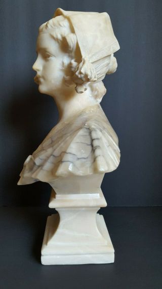 Gorgeous Antique Alabaster & Marble Bust of a Maiden Art Nouveau Sculpture 15.  5 