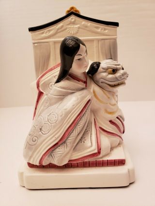 Kabuki Sigma Asian style Decorated porcelain bookshelf end Statue. 2
