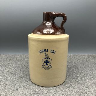 Vintage Greek Fraternity ‘sigma Chi’ Stoneware Whiskey Jug Crock Made In Usa 60s
