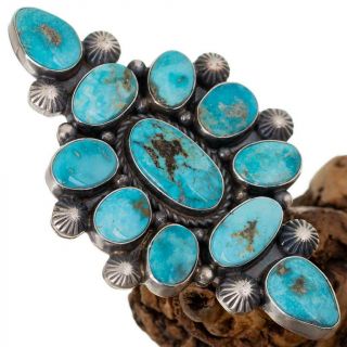 Navajo Cluster Ring Turquoise Sterling Silver Reada Begay Huge Xxl 9 Long