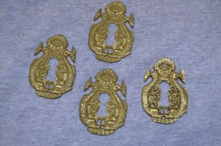 Antique Solid Brass Key Hole Guards,  Escutcheons - Set Of 4 - Dolphins