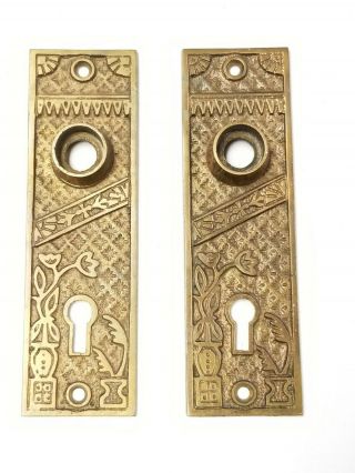 Be3 Antique Back Plate Pair Art Nouveau Door Hardware Keyhole Brass