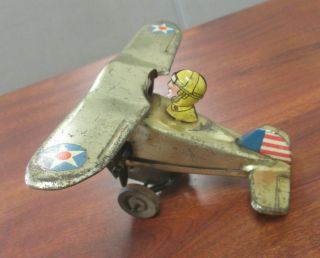 Vintage Marx Wind Up Tin Litho Roll Over Looping Stunt Plane Airplane Toy