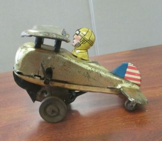 Vintage MARX WIND UP TIN LITHO ROLL OVER LOOPING STUNT PLANE AIRPLANE TOY 2