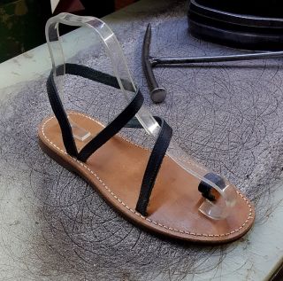 Handmade Leather Sandals Greek Production Black Simple Design Ancient Style