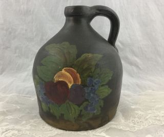 Vintage Folk Art Hand Painted Ceramic Jug Pitcher Rustic Vase Floral Design