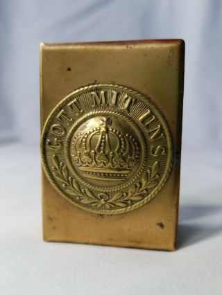 Vintage WWI German Gott Mit Uns Brass Match Box Cover Trench Art 2