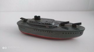 Vintage Tin Friction Toy Japan Battle Ship Boat 1960 