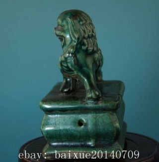 CHINESE OLD HAND - MADE GREEN GLAZE PORCELAIN LION STATUE SEAL B02 2