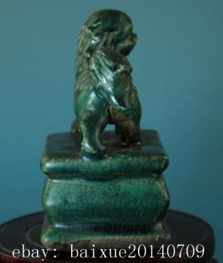 CHINESE OLD HAND - MADE GREEN GLAZE PORCELAIN LION STATUE SEAL B02 4