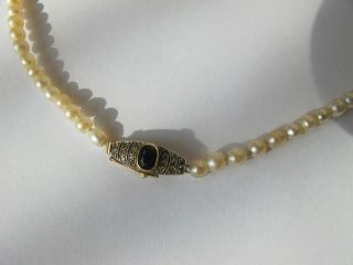 Old Natural Pearl Necklace Certified With 18ct Gold Diamond And Sapphire Clasp