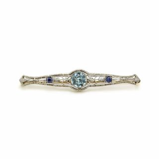 Victorian Aquamarine And Sapphire Bar Pin Gold And Platinum Brooch | Fj