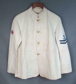 Vintage Wwii Royal Australian Navy White Uniform Jacket Military W/ Medic Patch