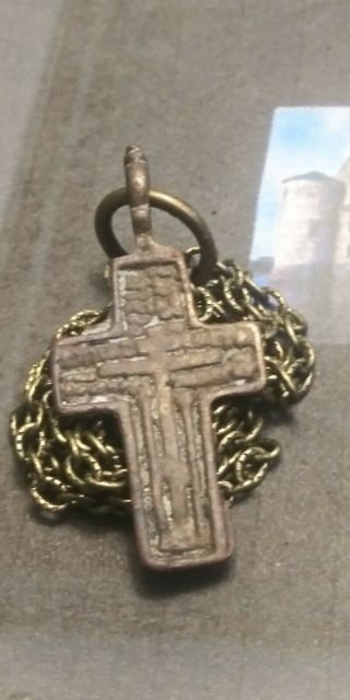 Antique Religious Medieval Era Cross Pendant Ancient Necklace Artifact