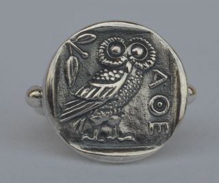 Owl Of Wisdom Silver Ring Size Us 8 1/2 - Goddess Athena Symbol - Ancient Greece
