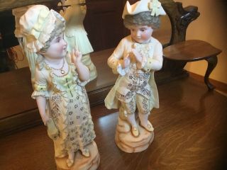 Pr Vintage Victorian Colonial Bisque Porcelain Statues Figurines Couple