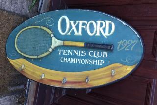 Vintage Oxford Tennis Club Wooden Wall Hanging Coat 36.  5” X21” Rare