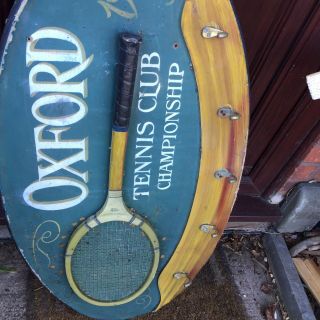 Vintage Oxford Tennis Club Wooden Wall Hanging Coat 36.  5” X21” Rare 5