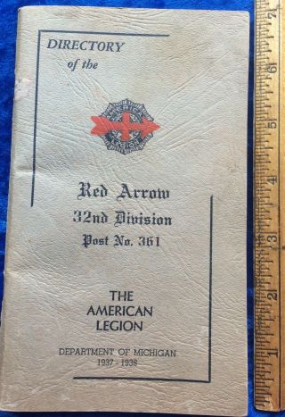 1937 Directory 32nd Division Wwi American Legion Michigan Red Arrow