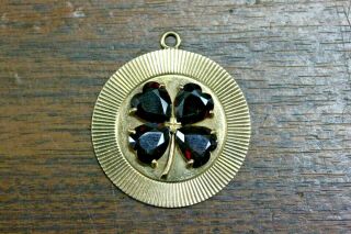 Antique Tiffany & Co 14k Yellow Gold Disc Charm With Garnet Clover