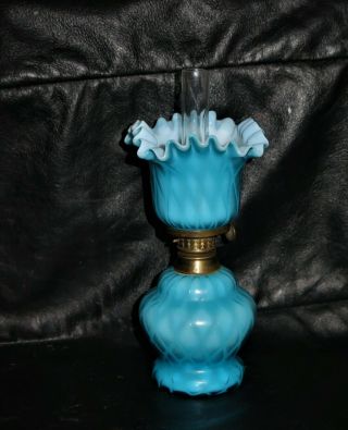 S 599 Highest Quality Art Glass Dqmp No Issues Antique Miniature Oil Lamp Blue