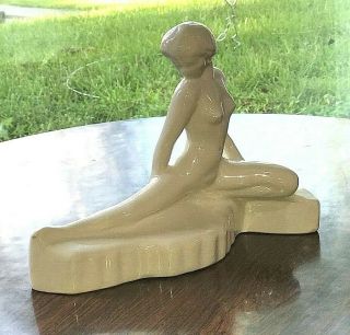 Vintage White Glazed Pottery Art Deco Nude Lady Fan Dancer Large Figurine Statue