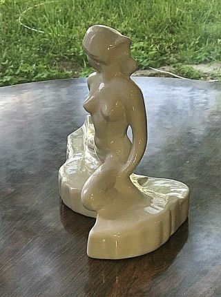Vintage White Glazed Pottery Art Deco Nude Lady Fan Dancer Large Figurine Statue 2