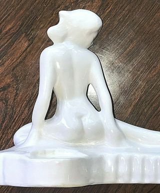 Vintage White Glazed Pottery Art Deco Nude Lady Fan Dancer Large Figurine Statue 8