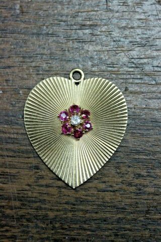 Vintage Tiffany & Co 14k Heart Charm With Diamond And Rubies