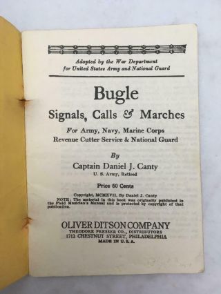 Bugle Signal,  Calls,  & Marches WWI 1917 CAPT DANIEL J CANTY Commandant ' s Office 2