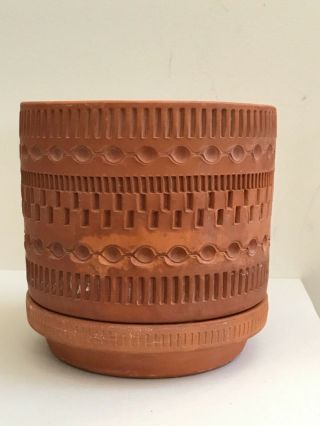 Vintage Mid Century Modern Terracotta Pot Planter W Saucer 6” X 6” Dominican