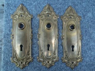 3 Ornate Vintage Brass Door Plate Skeleton Key Reclaimed From Old Hotel Old