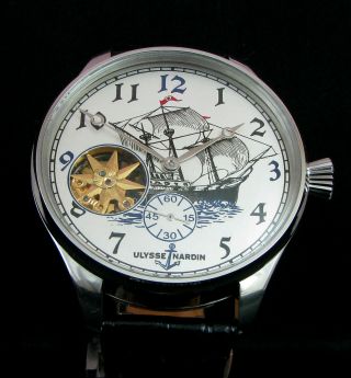 Ulysse Nardin Art Deco Antique Marine Chronometre Large Wristwatch Half - Skeleton