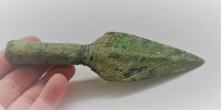 Ancient European Bronze Age Socketed Spear Head War Object 2000 - 1500bce 15cmsiz