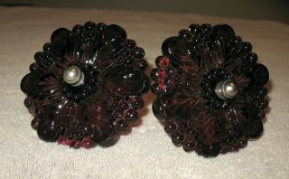 Pair Vintage Purple Glass Flower Curtain Tie Backs Czechoslovakia