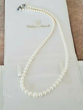 Vintage Mikimoto Graduated Pearl Necklace Sterling Silver Clasp