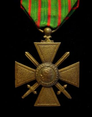WWI WW1 France French Croix de Guerre War Cross Medal w/ Bronze Star Device CdG 3