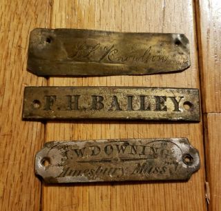 3 Early 19th Century American Name Plate Tags Amesbury Ma Antique